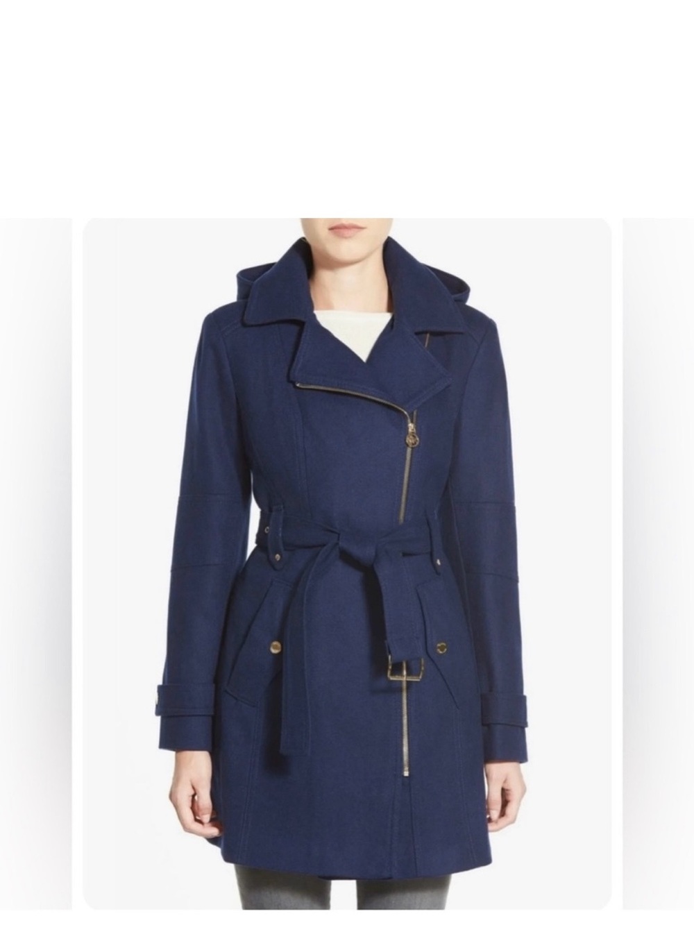 Womens Michael Kors belted hoodie wool coat